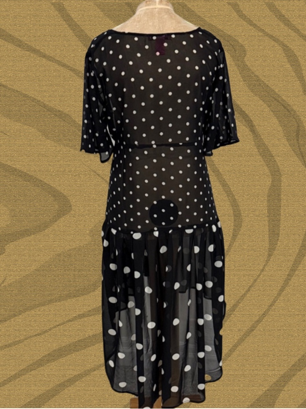Betsey Johnson Black & White Polka Dot Tie Front Coverup - Picture 2 of 7